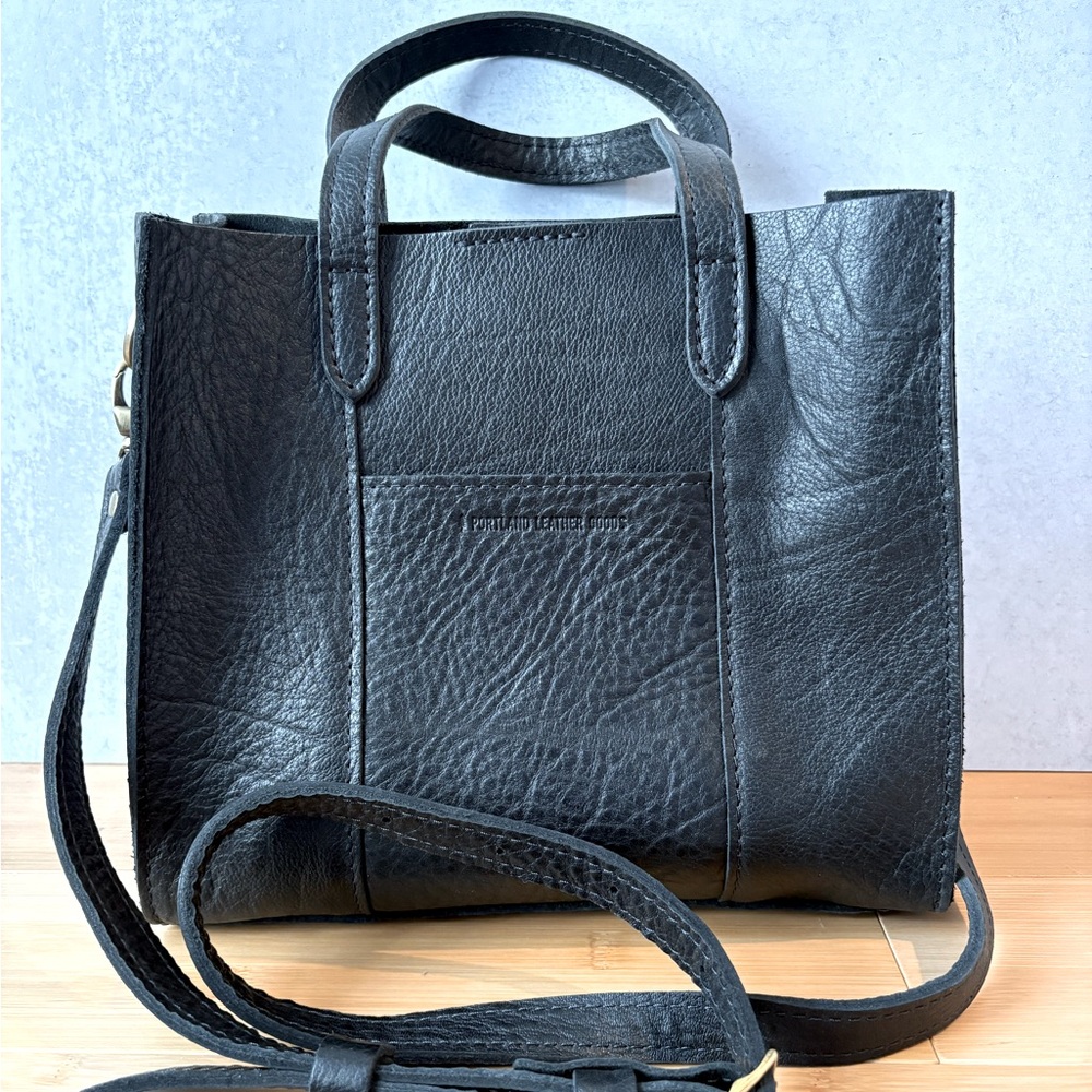 NEW ~PORTLAND LEATHER GOODS~ Lola Crossbody Tote in Black Leather